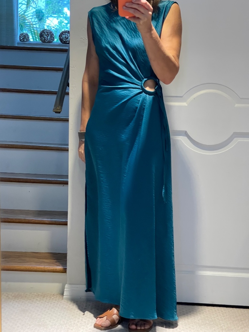 House of Harlow 1960 teal satin party evening long dress women S